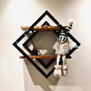 Mensola doppia a parete in ferro e legno | Mensola geometrica design industrial